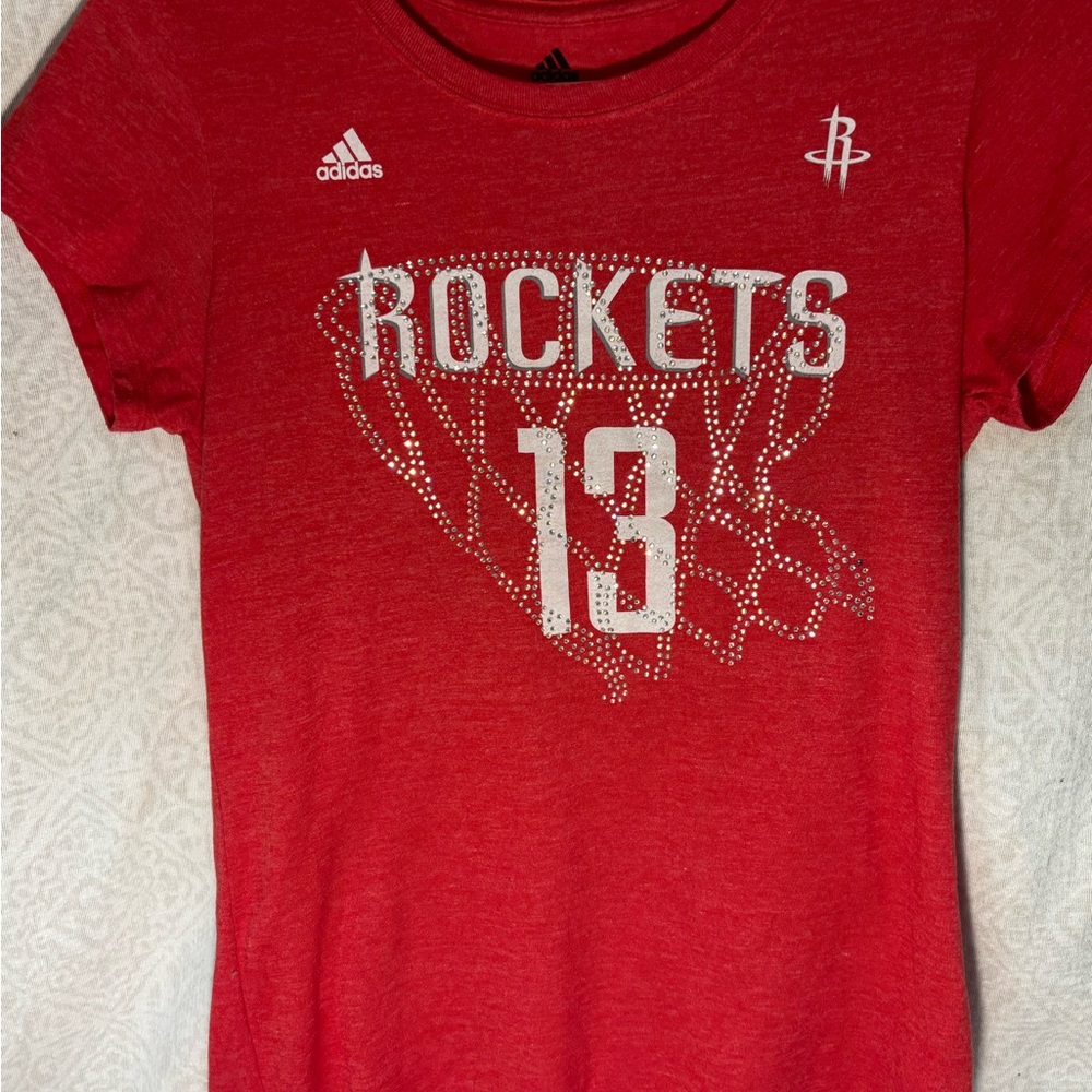 Adidas Houston Rockets #13 Rhinestone Tee Women’s Red